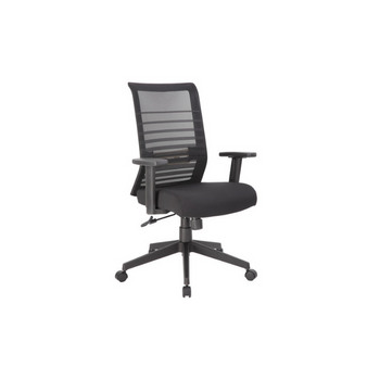 black mesh chair with lines on back